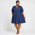 Contrast Collar Denim Dress